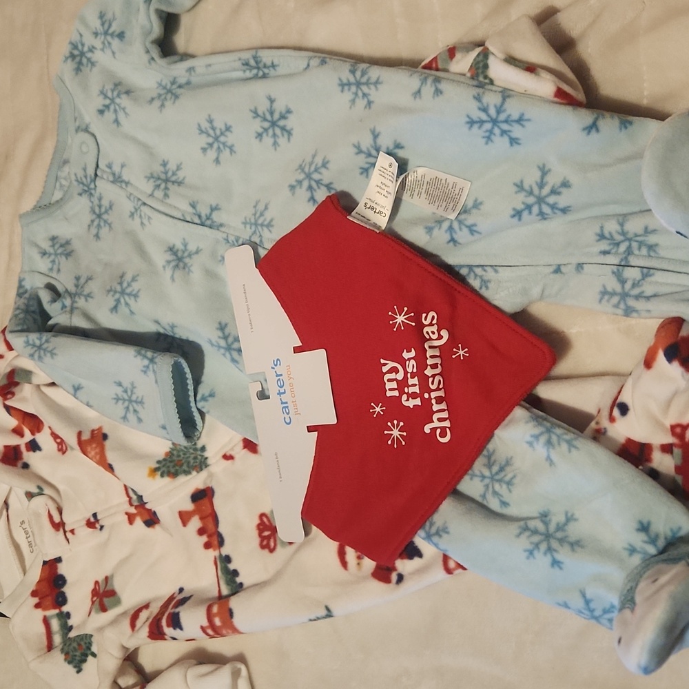 Carter's Festive Baby Pajama Set with Santa, Snowflake, And Bib.